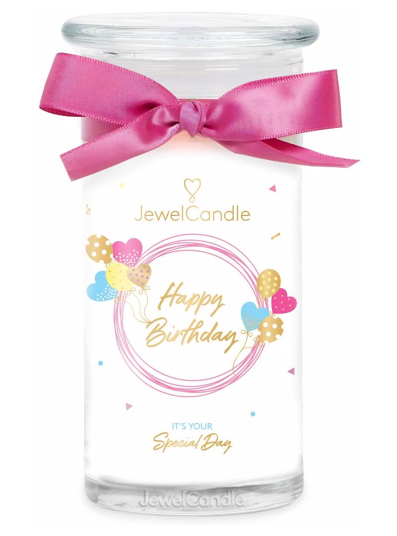 Juwelkerze Happy Birthday mit Ohrringe silber