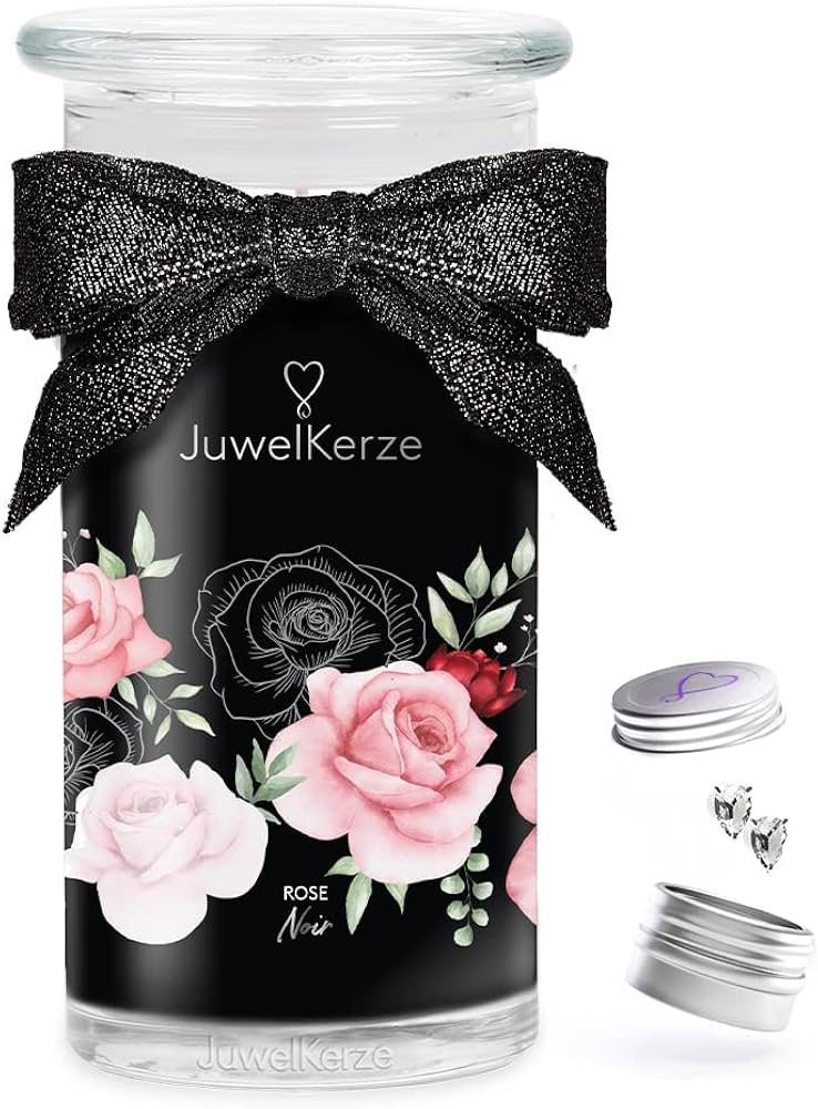 Juwelkerze Rose Noir mit Ohrringe silber