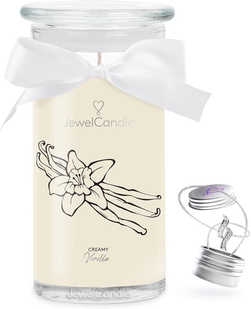 Juwelkerze Creamy Vanilla mit Halskette silber