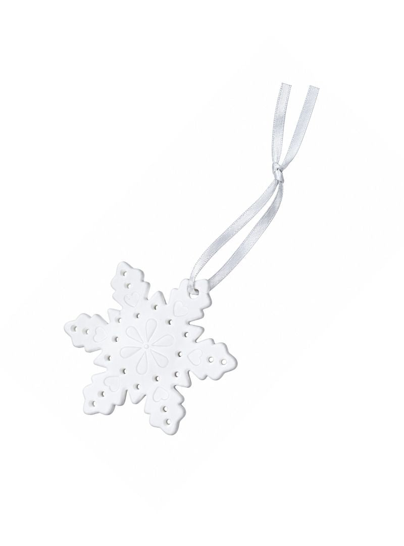 JuwelKerze Keramik-Schneeflocke ⌀ 7,5 cm – Weihnachtsbaumanhänger in Weiß