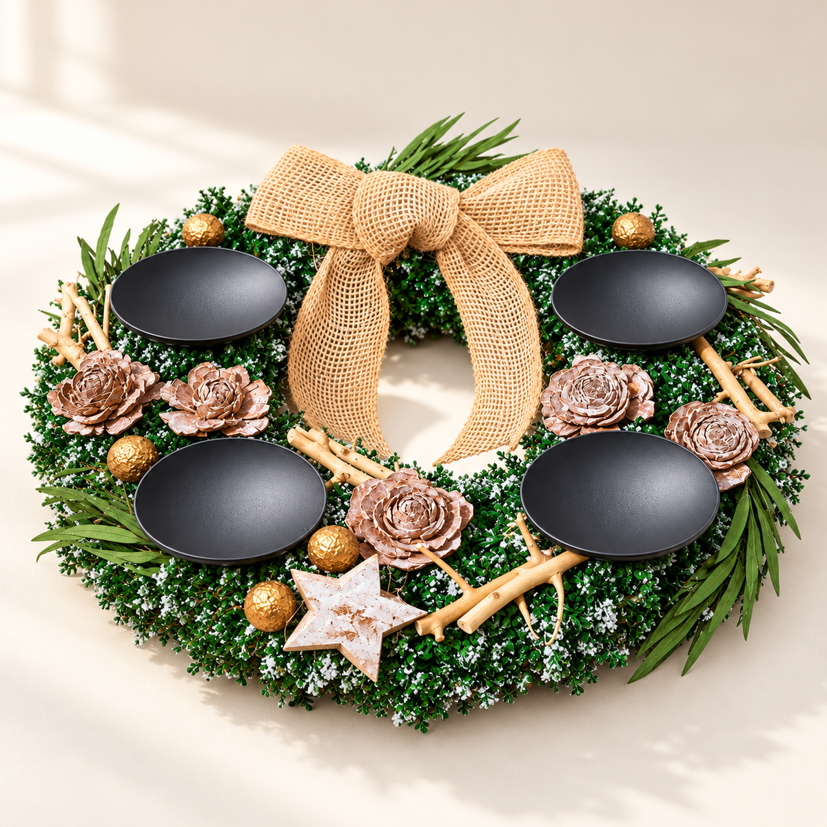 Adventskranz Natural Christmas – Handgefertigt aus 100 % natürlichen Materialien | 30 cm