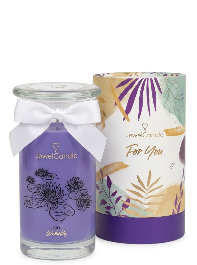 Juwelkerze Soft Waterlily mit Geschenkverpackung "For You" mit Halskette silber