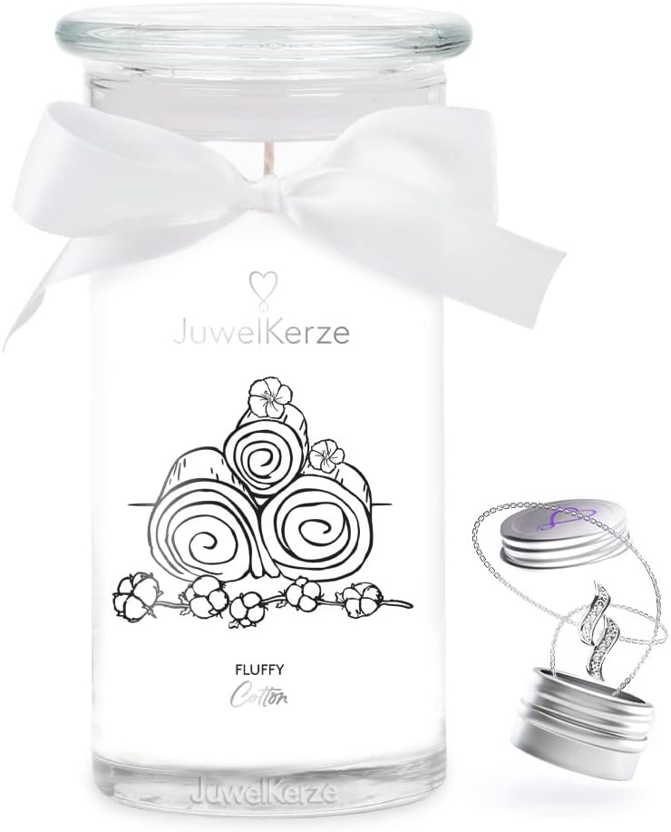 Juwelkerze Fluffy Cotton mit Halskette silber