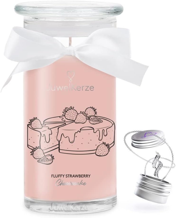 Juwelkerze Fluffy Strawberry & Cheesecake mit Halskette silber