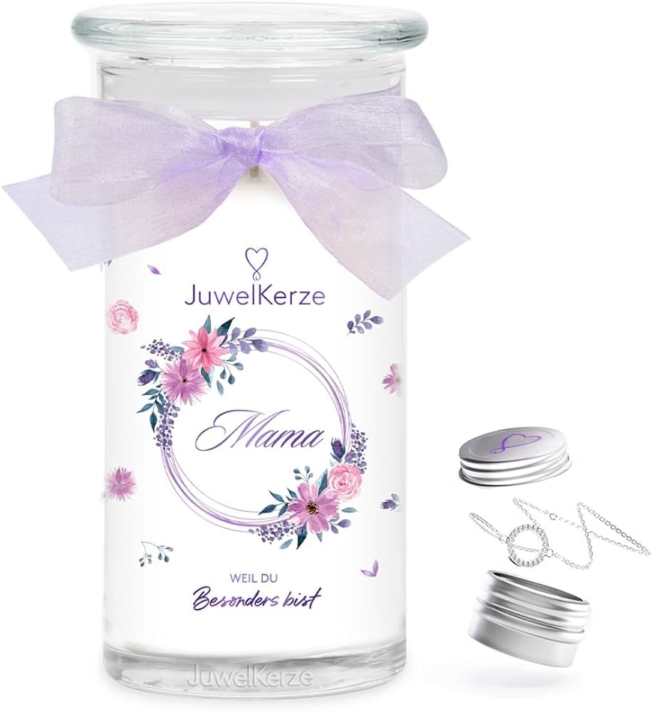 Juwelkerze Mama / Maman / Mamma mit Ohrringe silber