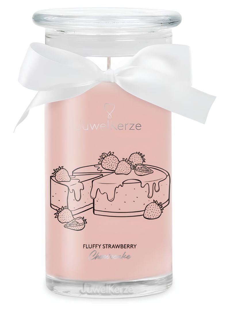 Juwelkerze Fluffy Strawberry & Cheesecake mit Halskette silber